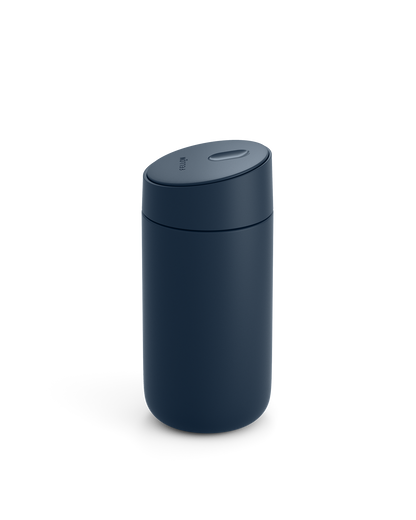 Fellow Carter Slide Mug: navy blue, insulated, minimalist design on a white background.