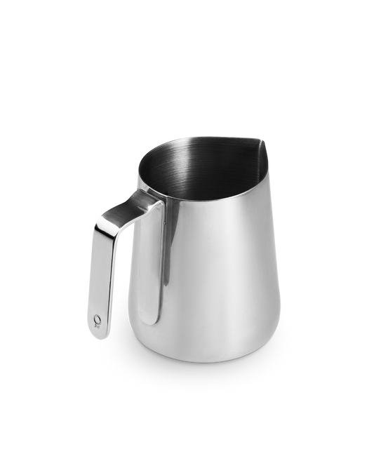 Fellow Series 1 Stainless Steel Steaming Pitcher with handle on a white background.